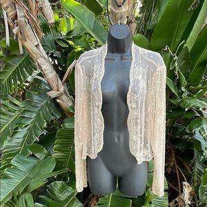 Scala beaded, floral mesh , sheer crop jacket